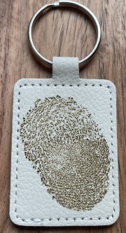 porte clef cuir blanc empreinte rectangulaire bis (Personnalisé)